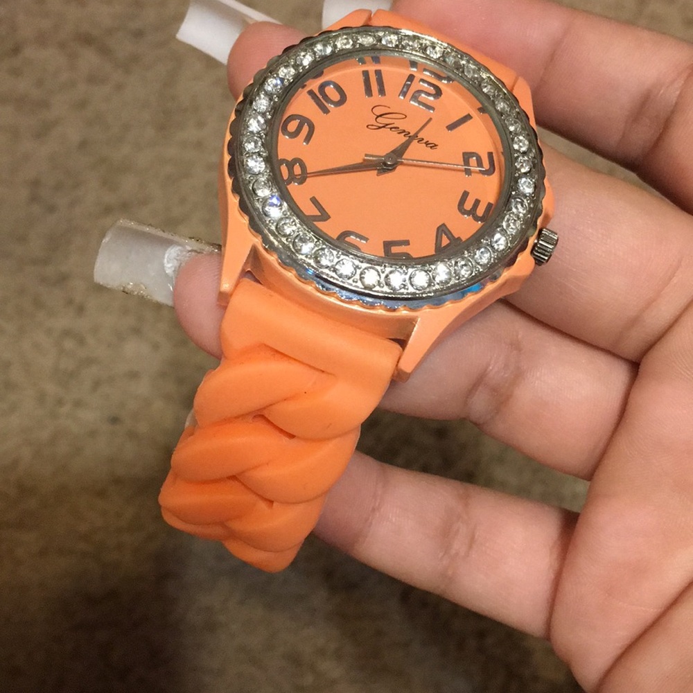 Orange Coral Watch w/ Rhinestones